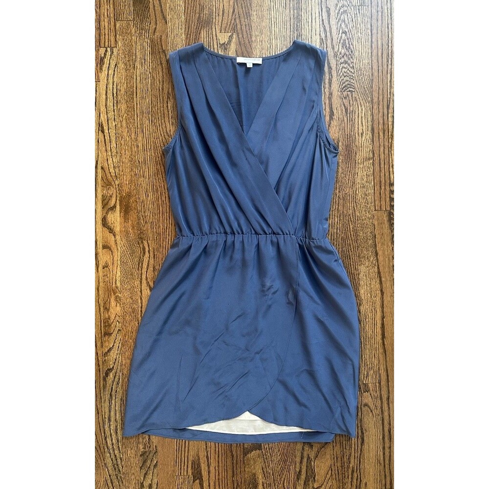 Women's Lavender Brown Navy 100% Silk Deep V-neck Sleeveless Mini Dress - M